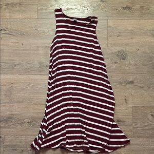 Striped Sleeveless Dress in Burgundy and White